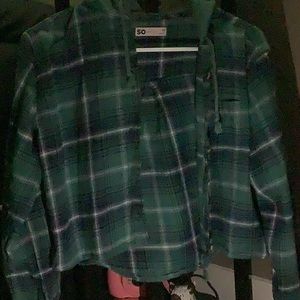 Cropped hooded button down flanel